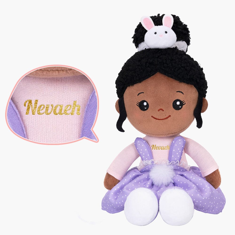 OUOZZZ Personalized Deep Skin Tone Plush Purple Bunny Doll