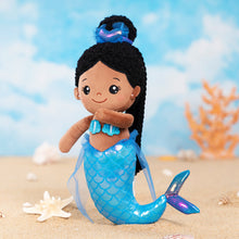 Load image into Gallery viewer, Personalized Deep Skin Tone Fantasy Mermaid Plush Baby Girl Doll