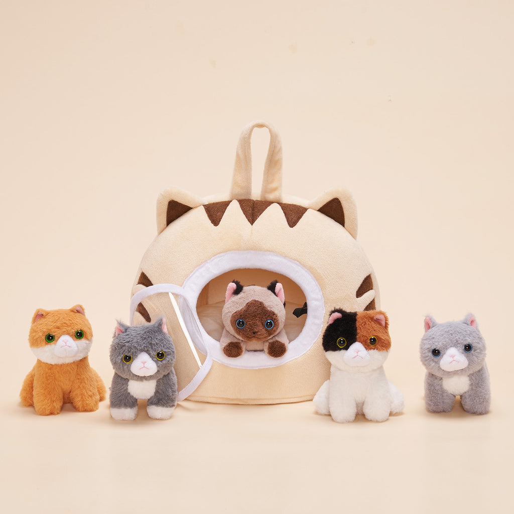 Personalized Cute Plush Cat House Toy Set with 5 Kittens