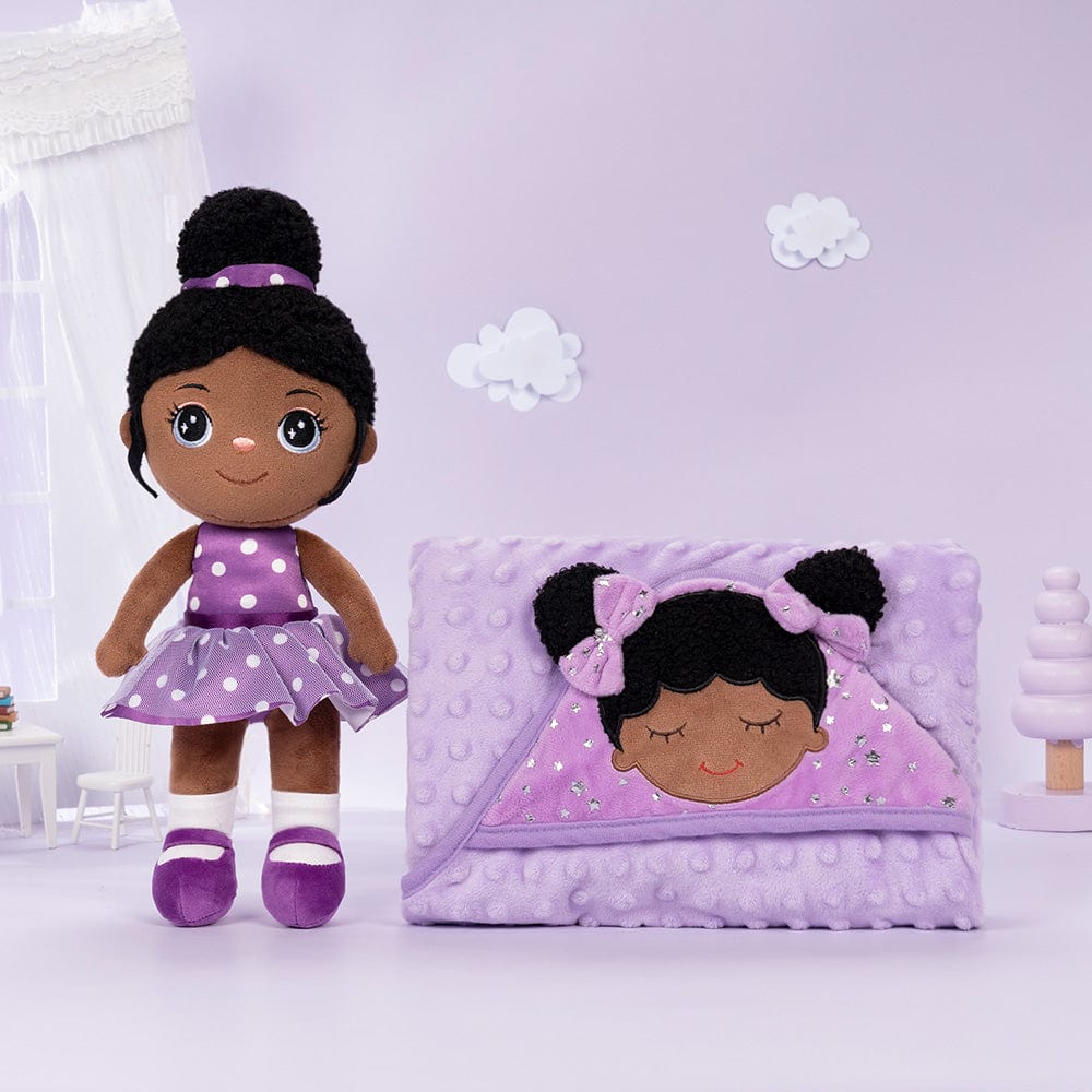 Personalized Deep Skin Tone Plush Doll Purple Nevaeh