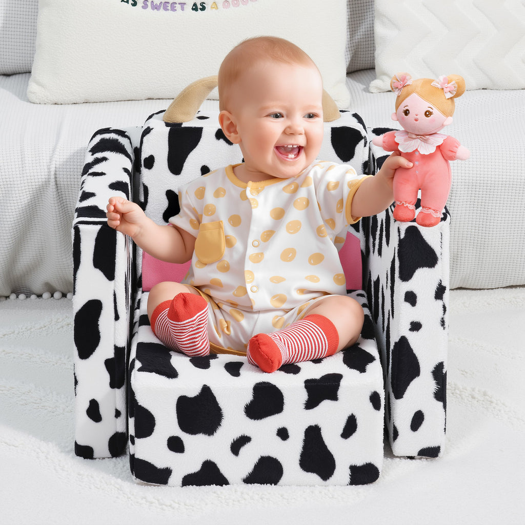 2 In 1 Cute Dairy Cow Pattern Children Sofa Couch and Desk