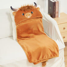 Load image into Gallery viewer, Scottish Highland Cow Cattle Wearable Hooded Blanket for Kid