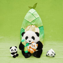 Load image into Gallery viewer, Plush Stuffed Panda Mommy with 3 Babies in Bamboo Bag Set