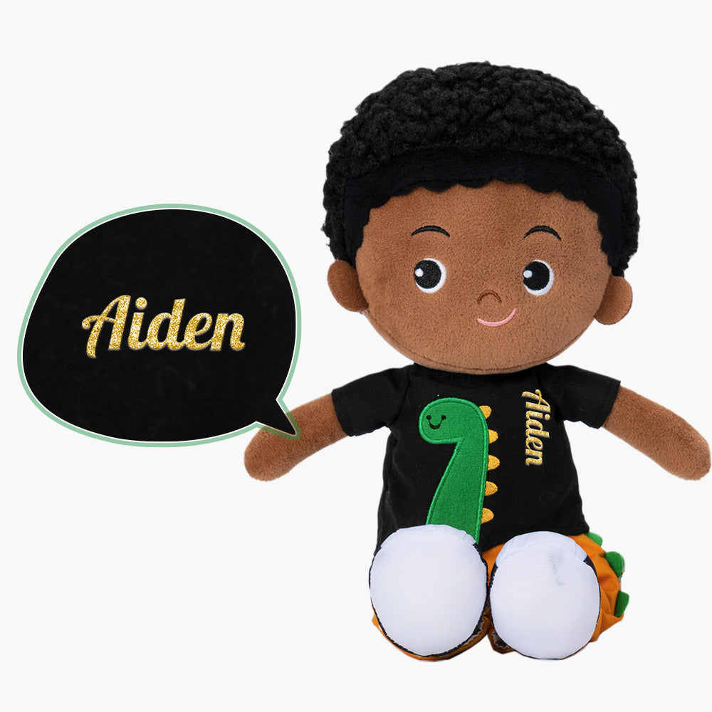 Personalized Deep Skin Tone Plush Cool Boy Doll + Backpack