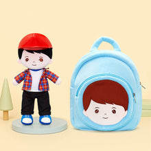 Load image into Gallery viewer, Personalized Plaid Jacket Plush Baby Boy Doll + Backpack