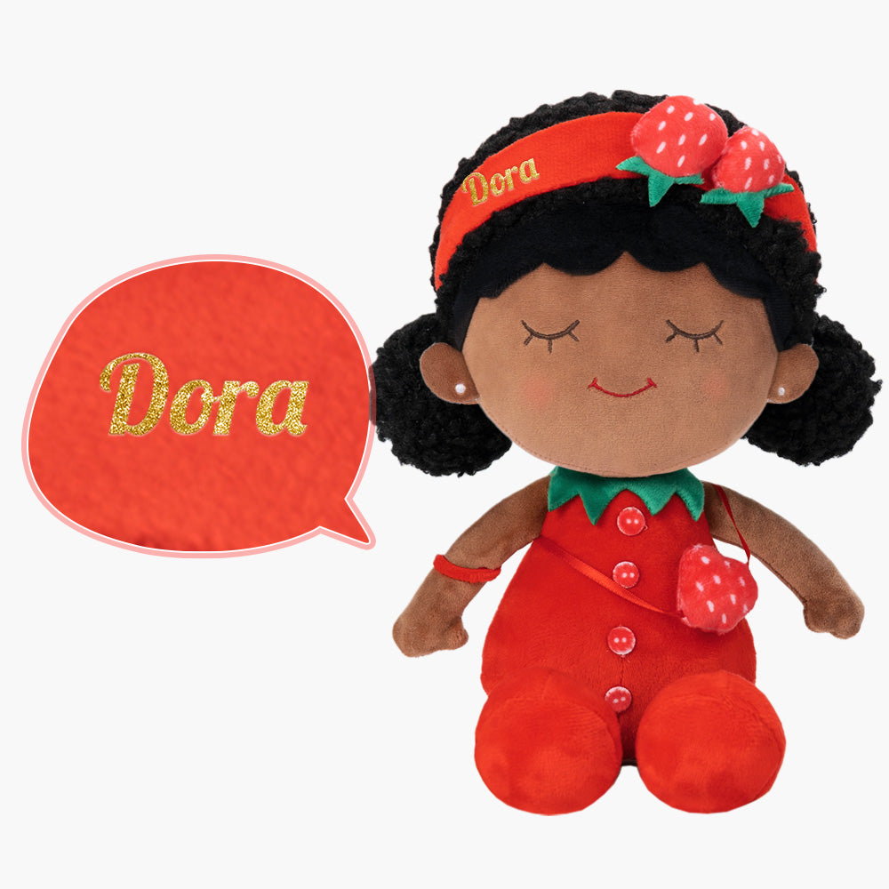 Personalized Red Deep Skin Tone Plush Dora Doll + Backpack