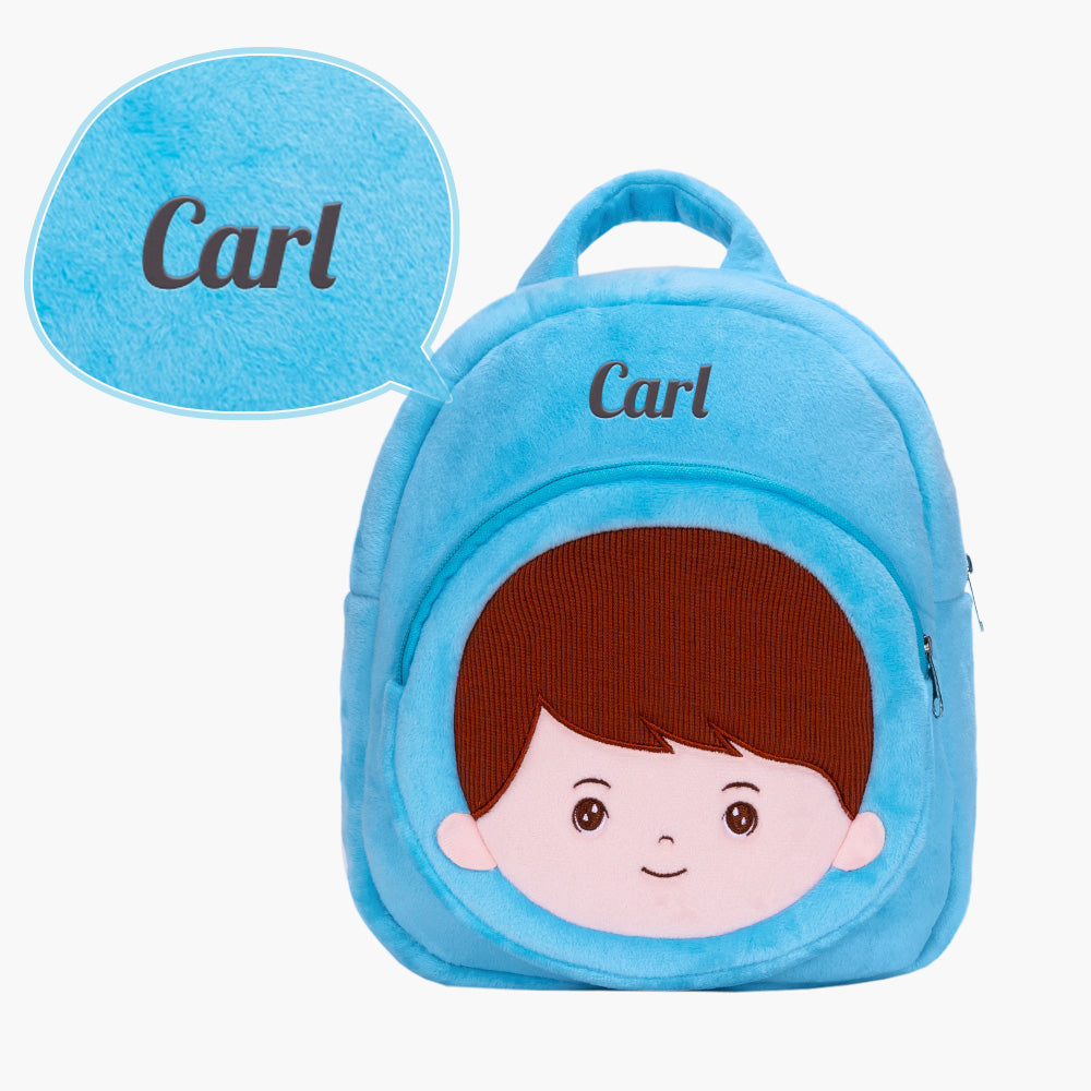 Personalized Blue Eyes & Freckle Face Boy Doll + Backpack