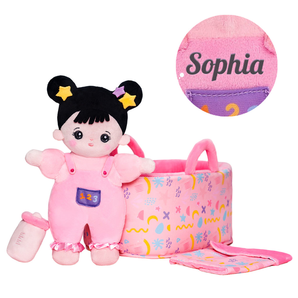 Personalized 10 Inch Plush Girl Doll Bassinet Gift Set