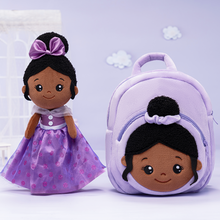 Load image into Gallery viewer, Personalized Deep Skin Tone Plush Purple Princess Doll + Backpack