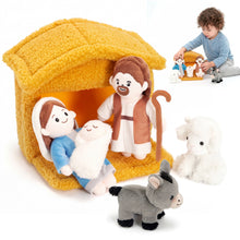 Load image into Gallery viewer, Soft Nativity Playset - Plush Manger with Holy Family &amp; Animals