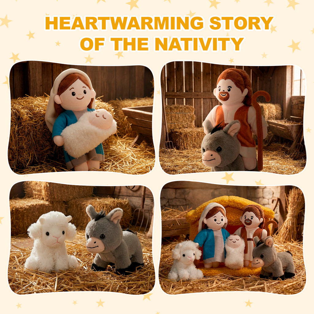 Soft Nativity Playset - Plush Manger with Holy Family & Animals