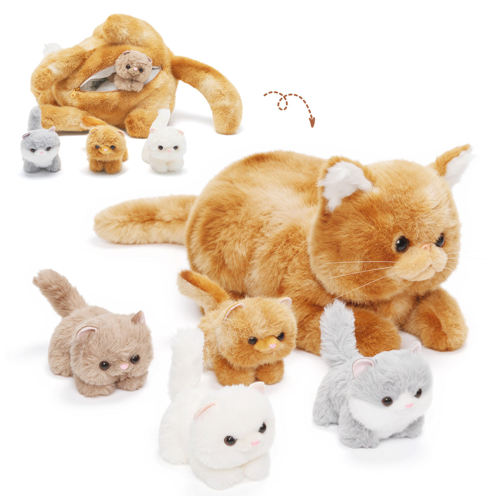 Cat Plush Stuffed Animal with 4 Babies