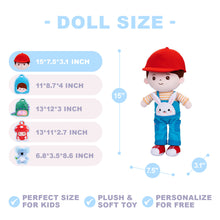 Load image into Gallery viewer, Personalized Rabbit Overalls Plush Baby Boy Doll + Backpack