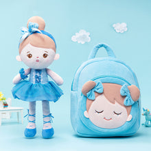 Load image into Gallery viewer, Personalized Abby Blue Girl Plush Doll + Backpack