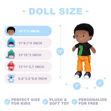 Load image into Gallery viewer, Personalized Deep Skin Tone Plush Boy Doll