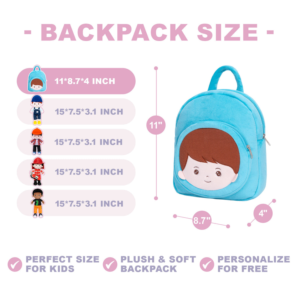 Personalized Curly Hair & Freckle Face Boy Doll + Backpack