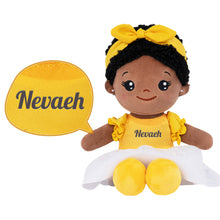 Load image into Gallery viewer, Personalized Yellow Deep Skin Tone Plush Baby Girl Doll