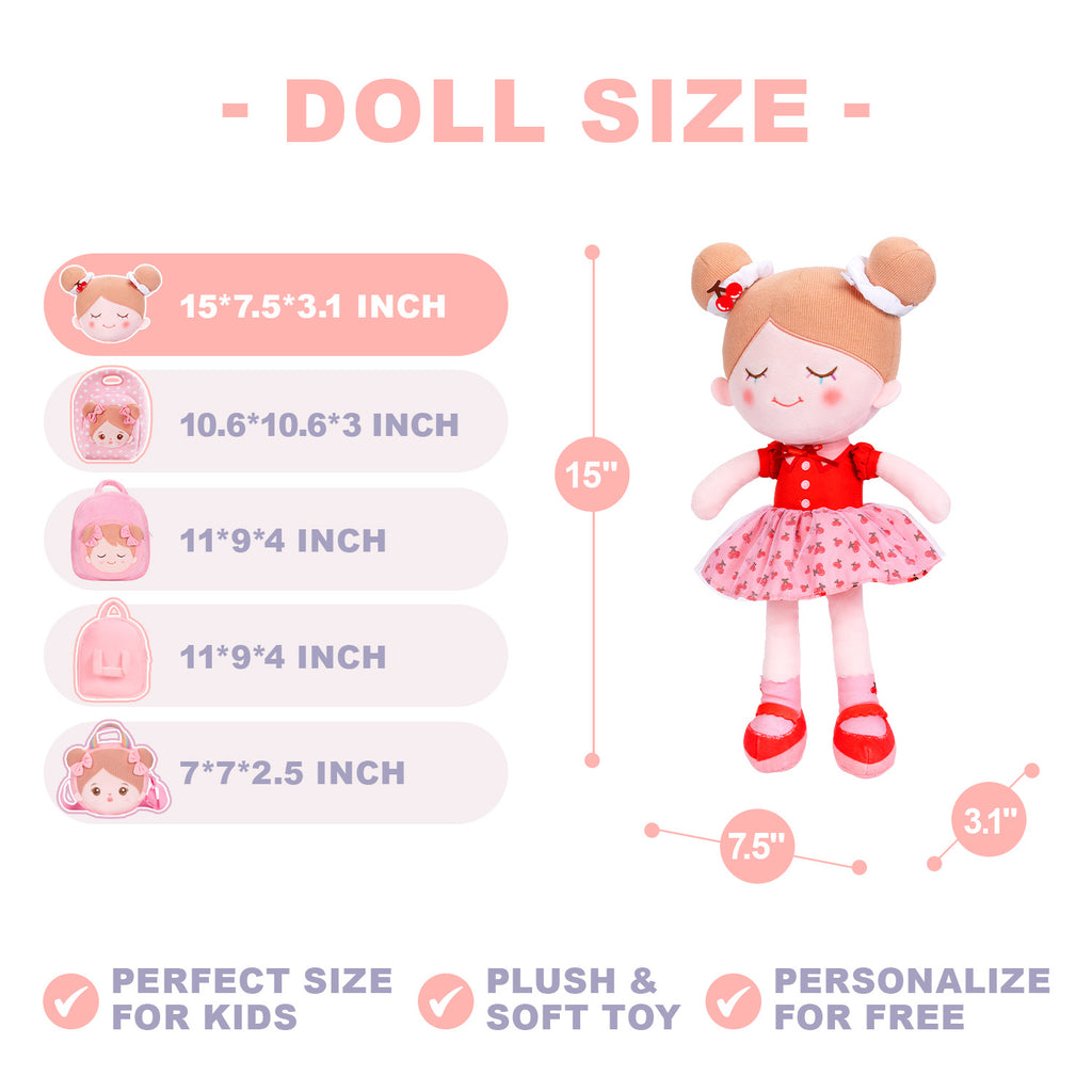 Personalized Iris Red Cherry Girl Doll + Backpack