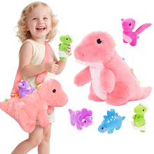 Load image into Gallery viewer, Pink T Rex Dinosaur Plush Toy with Babies, with Crossbody Strap