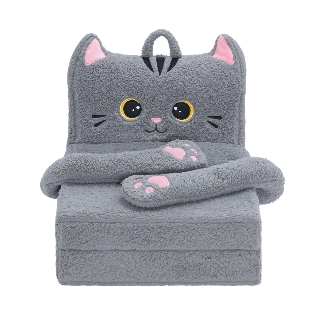 Foldable Animal Grey Cat Polar Fleece Children Sofa