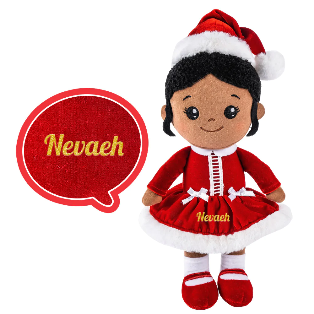 Personalized Deep Skin Tone Plush Nevaeh Red Doll + Backpack