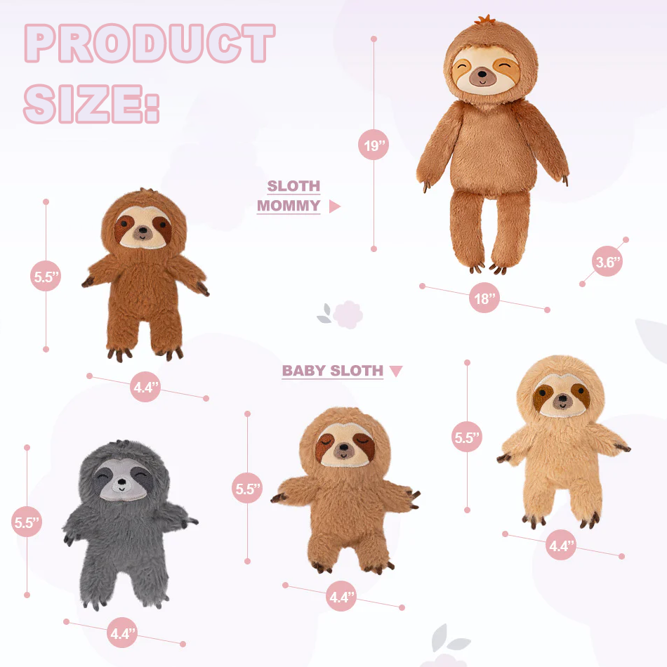 Sloth Family with 4 Babies Plush Playset Animals Stuffed Gift Set for Toddler