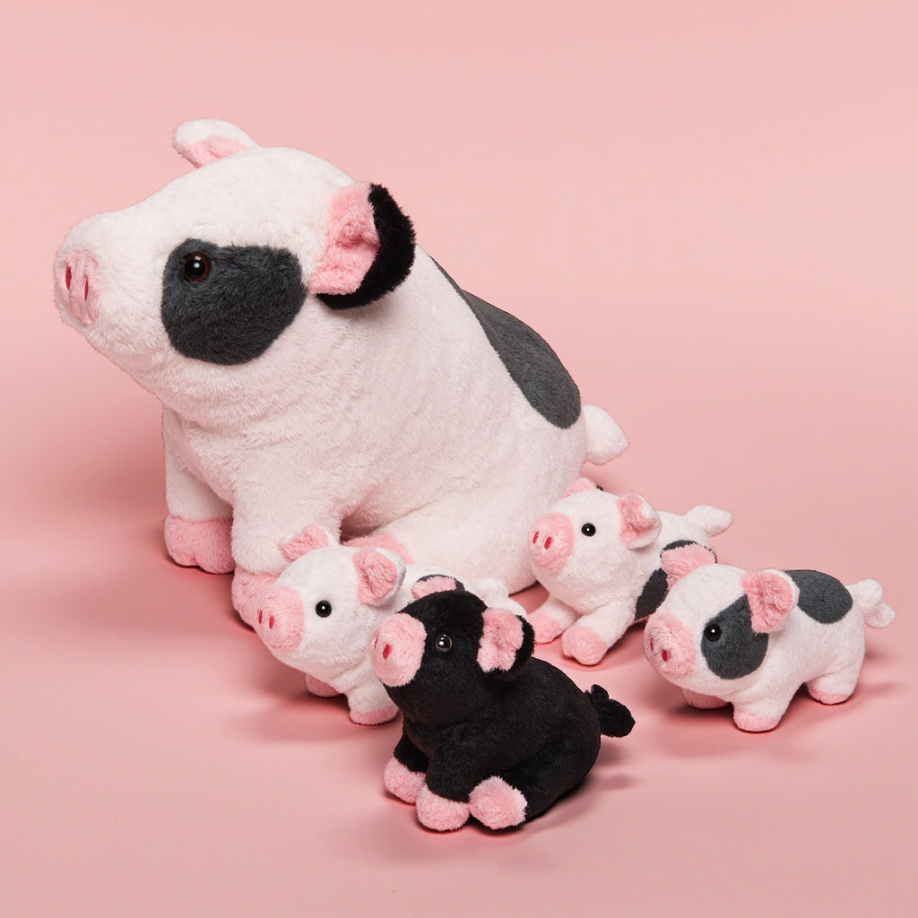 Spotted Pig Family Plush Toy, with 4 cute plush piglets inside