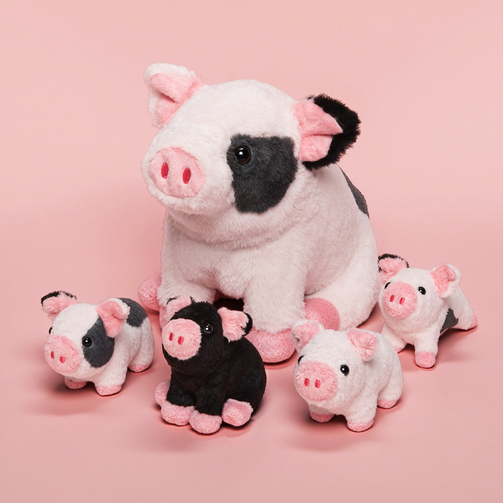 Spotted Pig Family Plush Toy, with 4 cute plush piglets inside