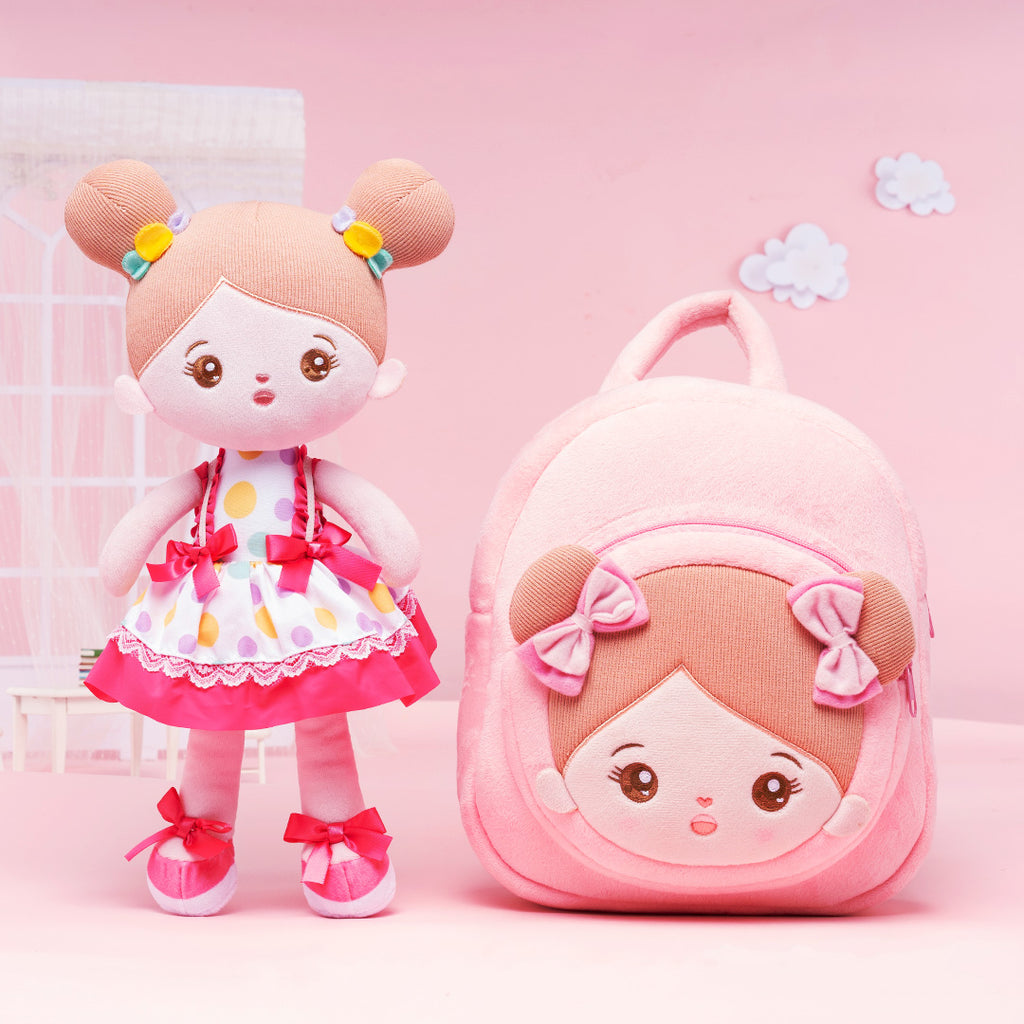 Personalized Pink Dot Girl Doll + Backpack