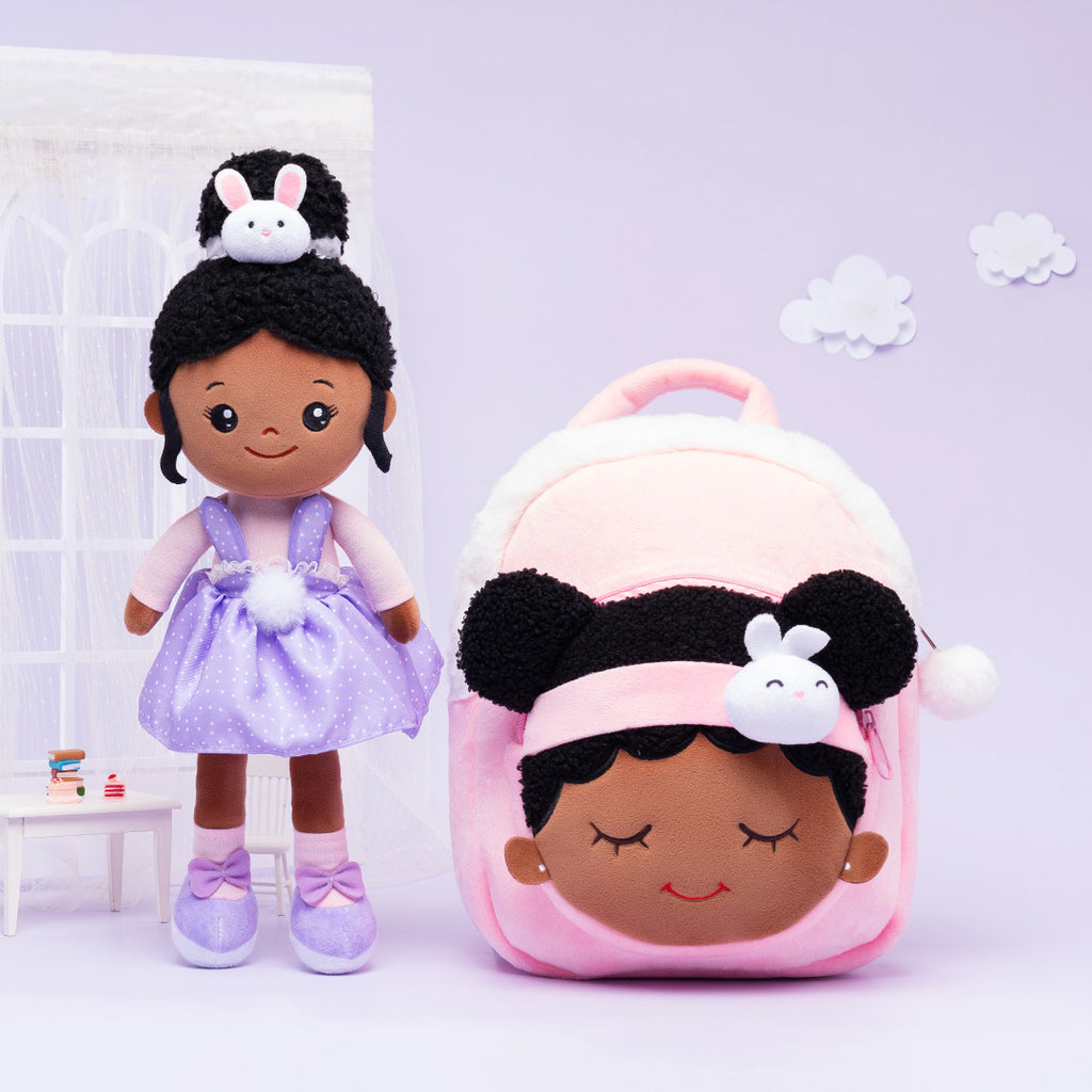 Personalized Nevaeh Purple Bunny Doll + Backpack