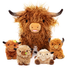Load image into Gallery viewer, Scottish Highland Cow Cattle Stuffed Animal with 4 Babies Inside