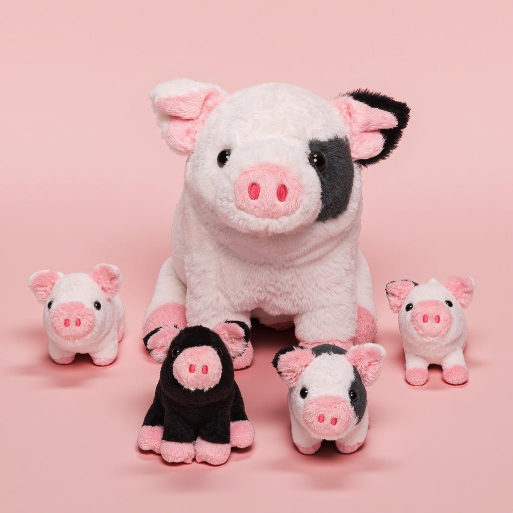 Spotted Pig Family Plush Toy, with 4 cute plush piglets inside