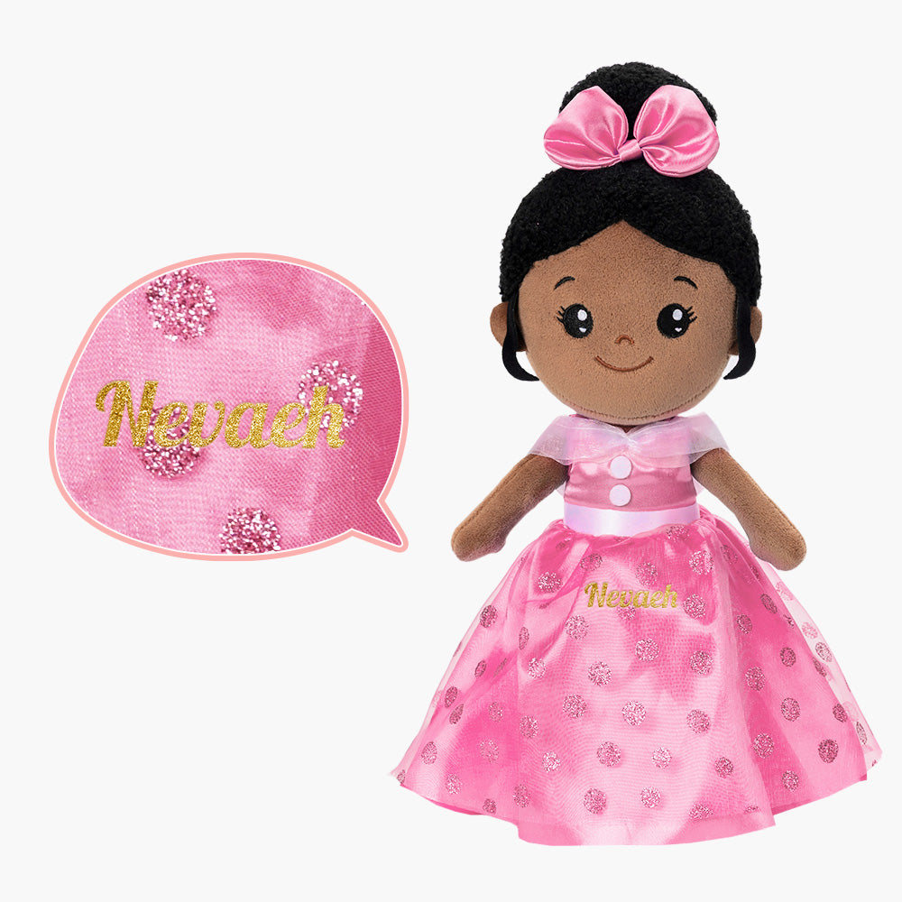 Personalized Deep Skin Tone Plush Princess Pink Doll + Backpack