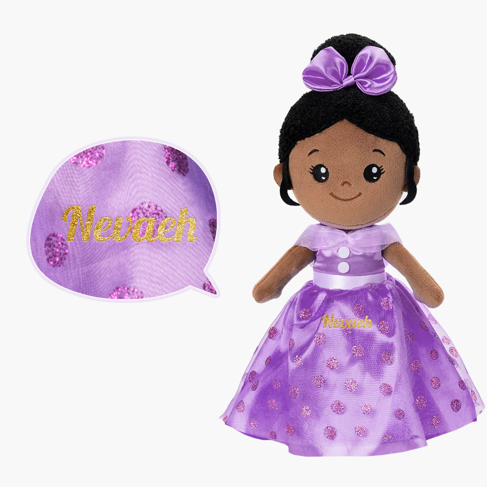 Personalized Deep Skin Tone Plush Purple Princess Doll + Backpack