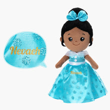 Load image into Gallery viewer, Personalized Deep Skin Tone Plush Blue Princess Doll + Backpack