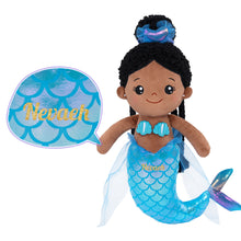 Load image into Gallery viewer, Personalized Deep Skin Tone Mermaid Plush Doll + Backpack