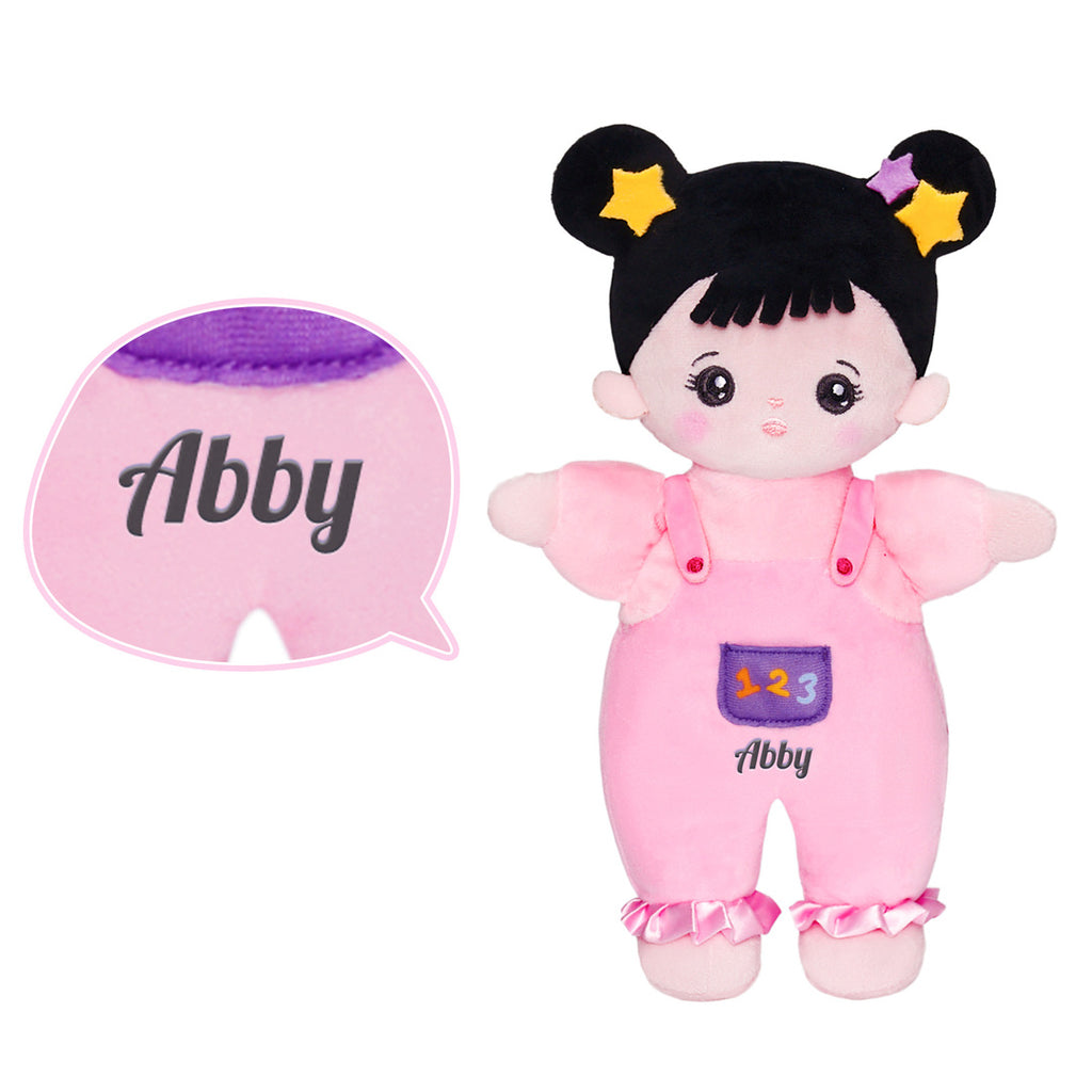 Personalized Black Hair Mini Plush Rag Baby Doll & Gift Set