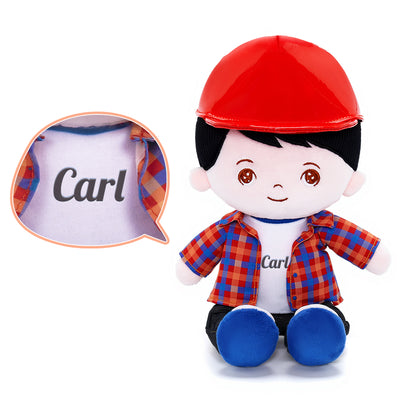 Personalized Plaid Jacket Plush Baby Boy Doll + Backpack