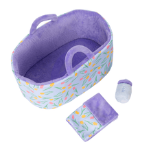 Load image into Gallery viewer, OUOZZZ Petits Accessoires en peluche de Poupée pour Enfants Berceau Violet + Couette Violette + Bouteille Violette