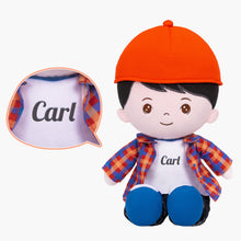 Load image into Gallery viewer, Personalized Plaid Jacket Plush Baby Boy Doll + Backpack