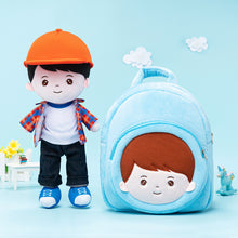 Load image into Gallery viewer, Personalized Plaid Jacket Plush Baby Boy Doll + Backpack