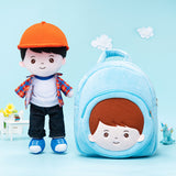 Personalized Plaid Jacket Plush Baby Boy Doll + Backpack