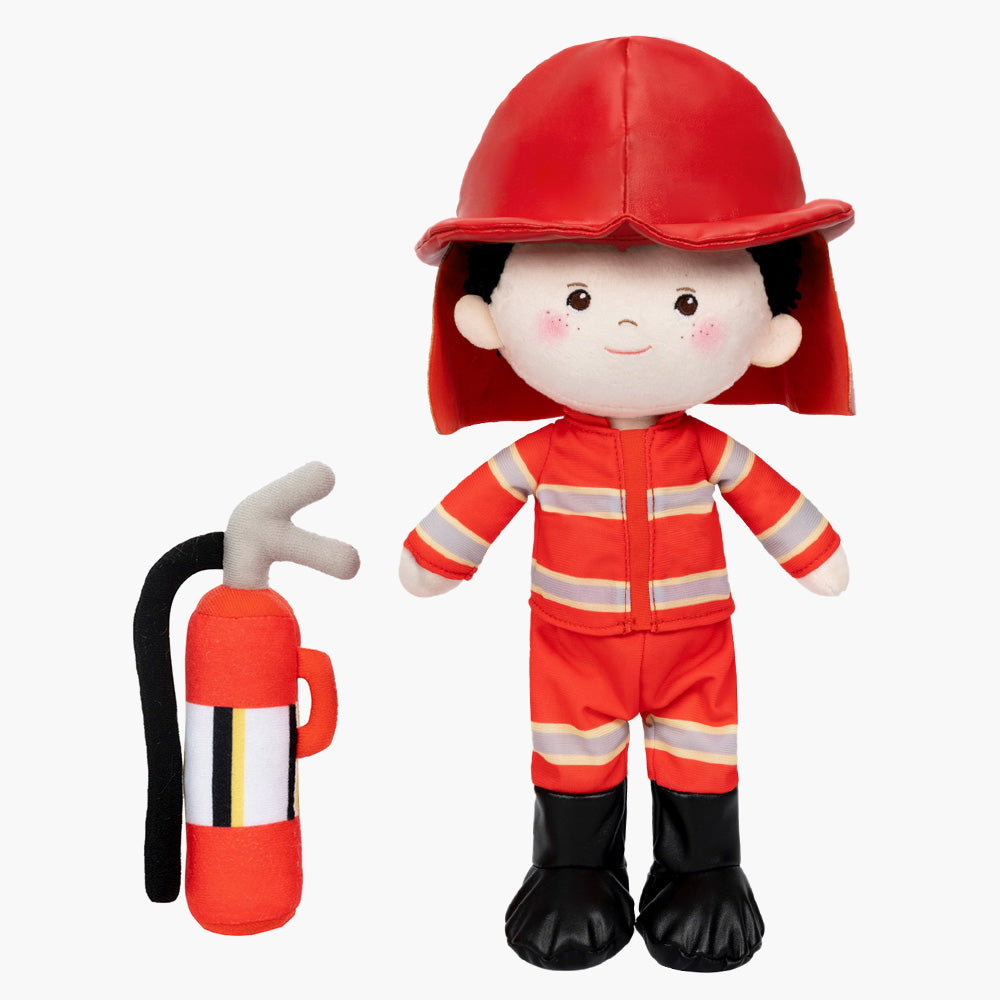 Personalized Firemen Plush Baby Boy Doll + Backpack