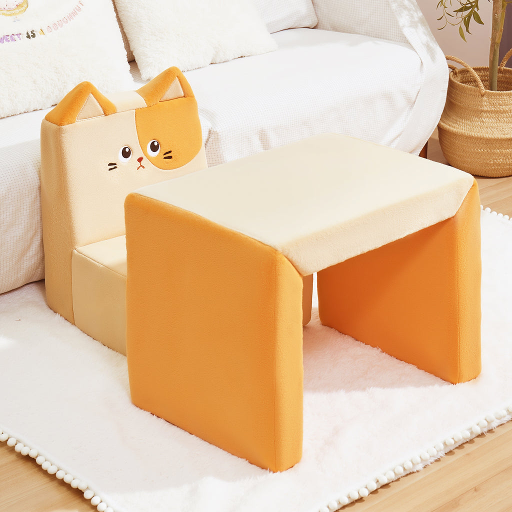 2 in 1 Cute Cat Children Sofa Couch and Desk