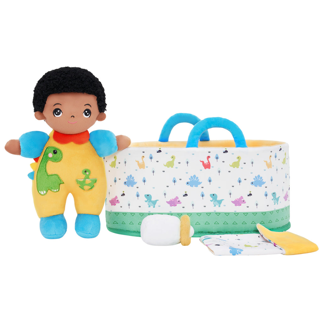 Mini Personalized Dinosaur Black Skin Boy Plush Doll & Gift Set