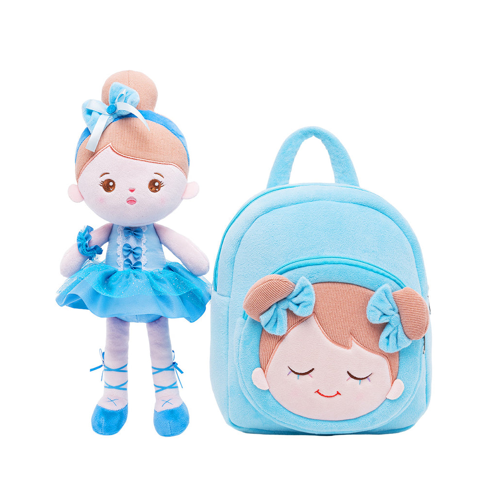 Personalized Abby Blue Girl Plush Doll + Backpack