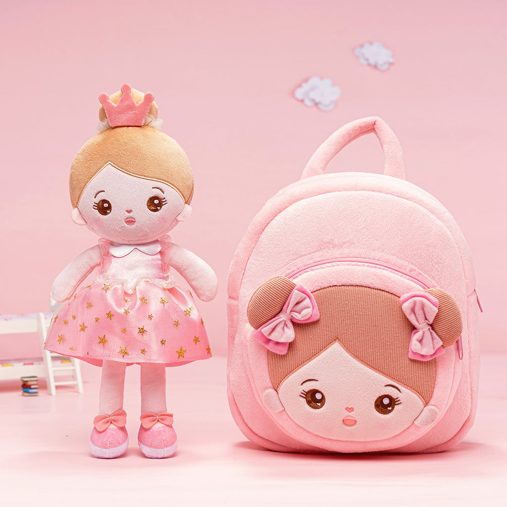 Personalized Pink Princess Plush Baby Girl Doll + Backpack