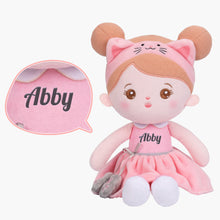 Load image into Gallery viewer, Personalized Pink Cat Plush Baby Girl Doll + Backpack