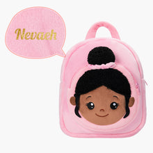 Load image into Gallery viewer, Personalized Deep Skin Tone Plush Nevaeh Red Doll + Backpack