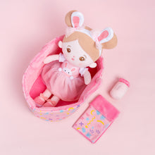 Load image into Gallery viewer, Personalized Pink Rabbit Girl Doll + Cloth Basket Gift Set